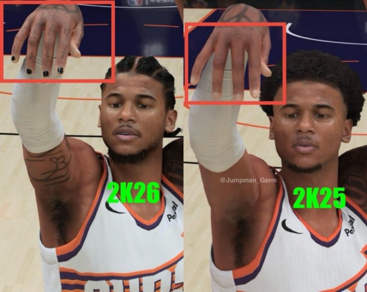 细节这一块！网友发现2K26杰伦-格林的指甲盖上涂上了指甲油