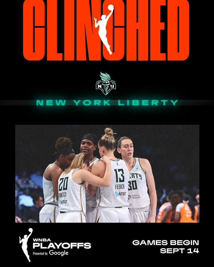 卫冕冠军！由于狂热今天输球 纽约自由人正式锁定季后赛席位