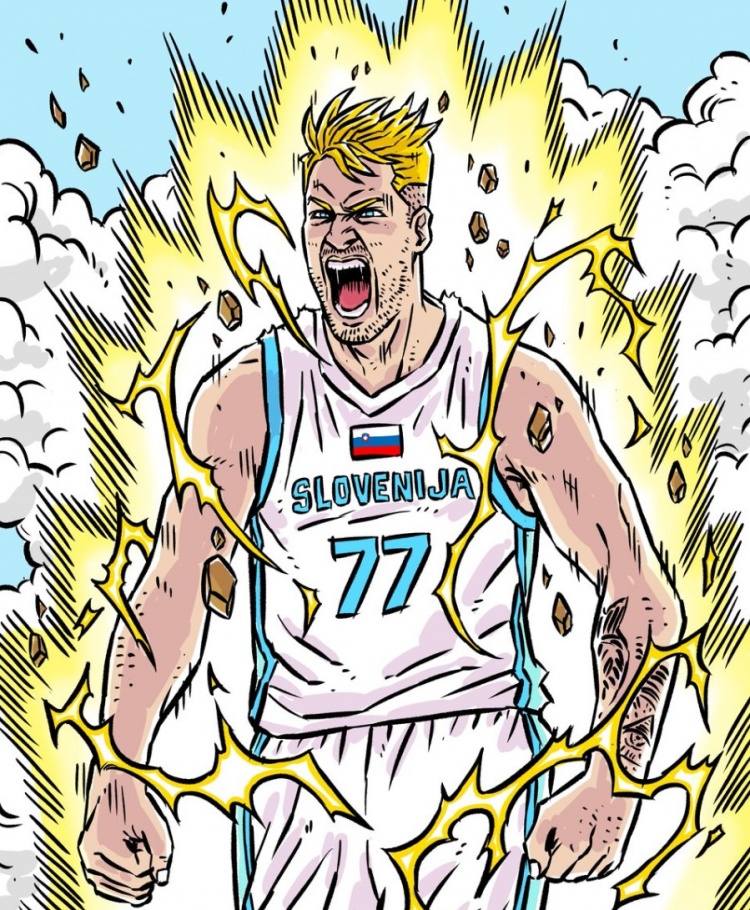 FIBA官方晒东契奇变身超级赛亚人的漫画：想象一下醒来要防东契奇